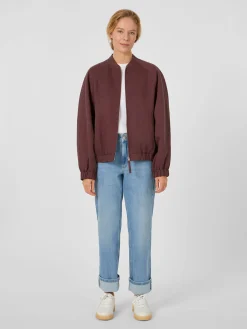 LangerChen Damenblouson Lyocell-Leinen Weinrot Discount