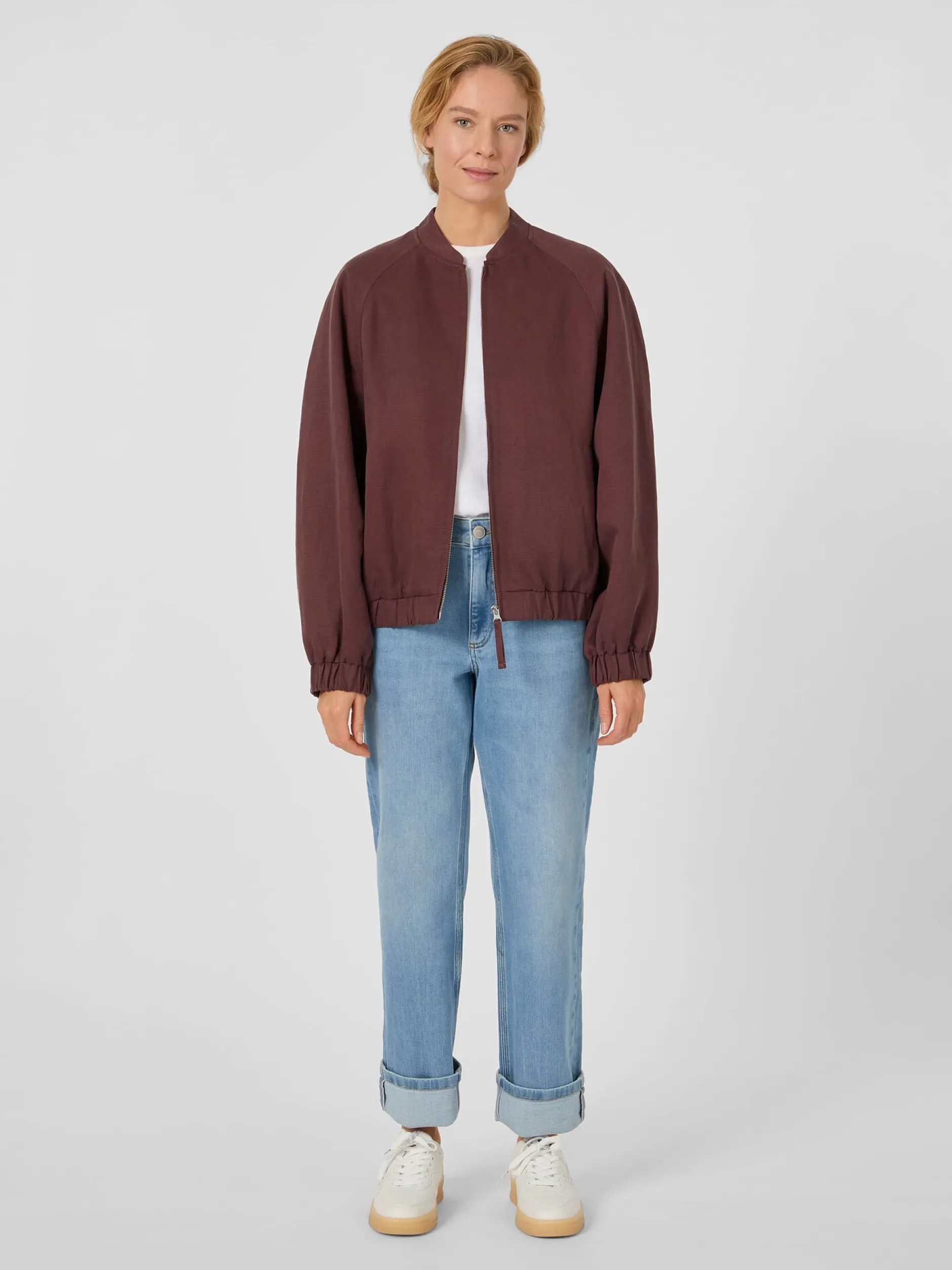 LangerChen Damenblouson Lyocell-Leinen Weinrot Discount