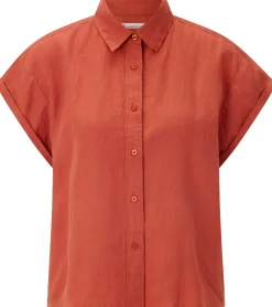 Knowledge Cotton Apparel Damenbluse Kurzarm Rostrot Sale