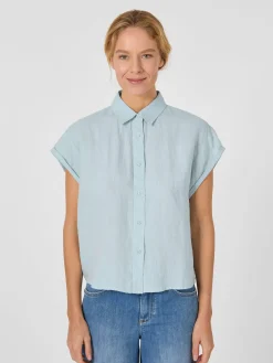 Knowledge Cotton Apparel Damenbluse Kurzarm Hellblau Outlet