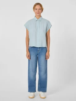 Knowledge Cotton Apparel Damenbluse Kurzarm Hellblau Outlet