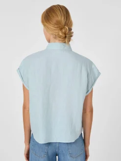 Knowledge Cotton Apparel Damenbluse Kurzarm Hellblau Outlet