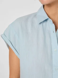 Knowledge Cotton Apparel Damenbluse Kurzarm Hellblau Outlet