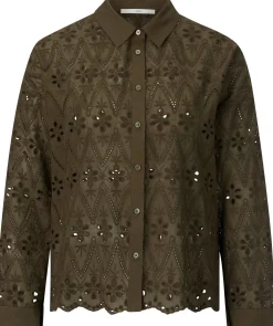 LANIUS Damenbluse Lochspitze Oliv Clearance