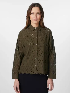 LANIUS Damenbluse Lochspitze Oliv Clearance