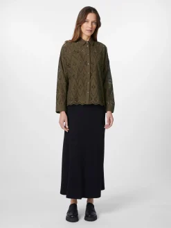 LANIUS Damenbluse Lochspitze Oliv Clearance