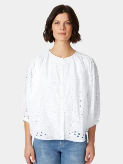 LANIUS Damenbluse Lochstickerei Weiß