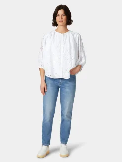 LANIUS Damenbluse Lochstickerei Weiß