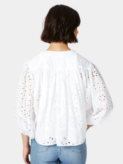 LANIUS Damenbluse Lochstickerei Weiß
