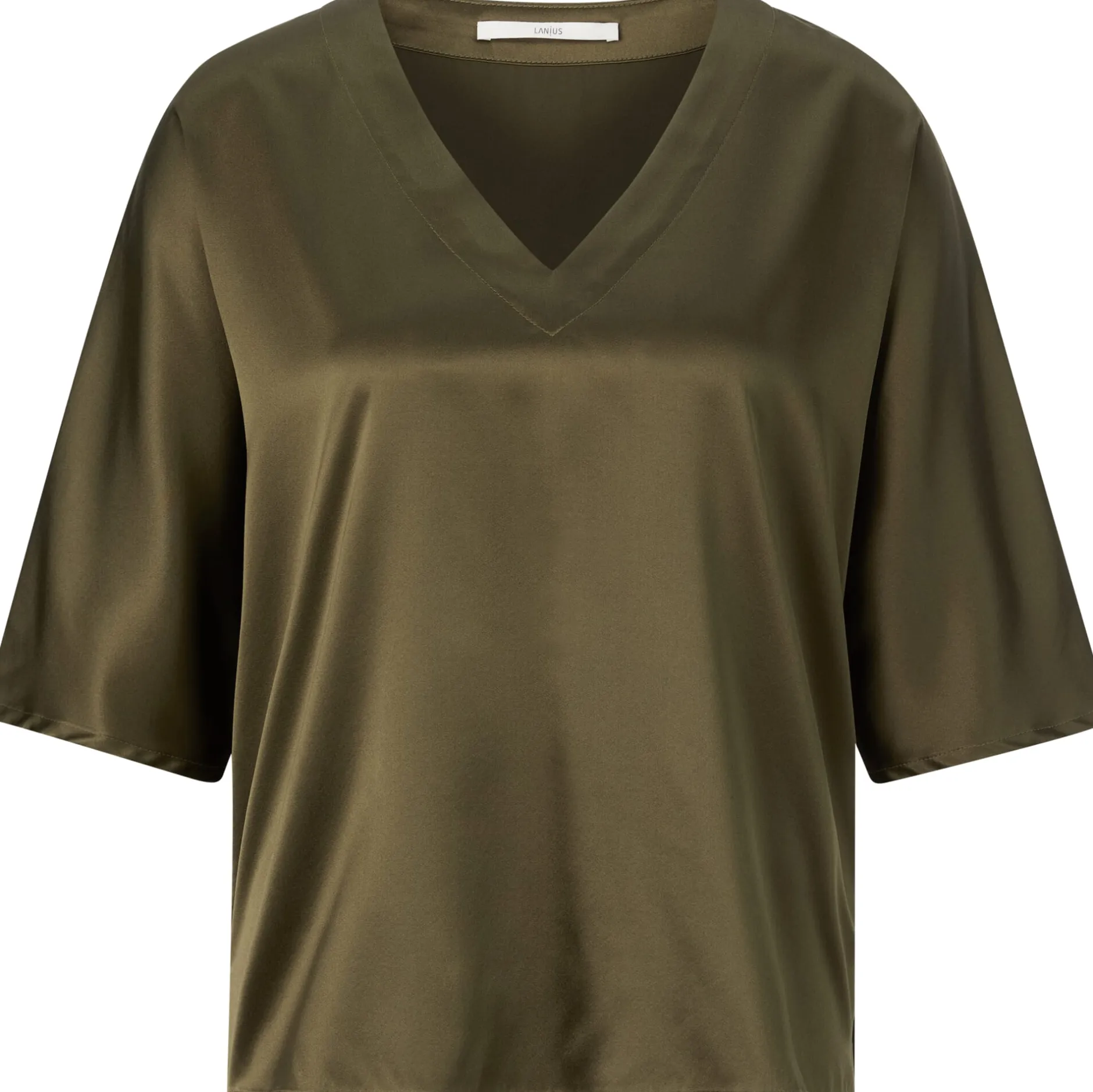 LANIUS Damenbluse Seidensatin V-Ausschnitt Oliv New