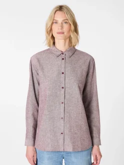 Knowledge Cotton Apparel Damen-Flanellbluse meliert Weinrot Online