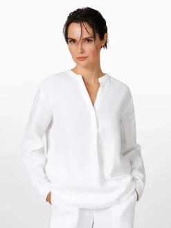 LANIUS Damen-Hemdbluse Leinen Weiß Clearance