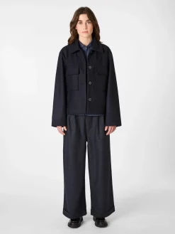 Christiane Strobel Damen-Hemdjacke Wolle Dunkelblau Clearance