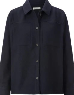 Knowledge Cotton Apparel Damen-Hemdjacke Wolle Dunkelblau Outlet