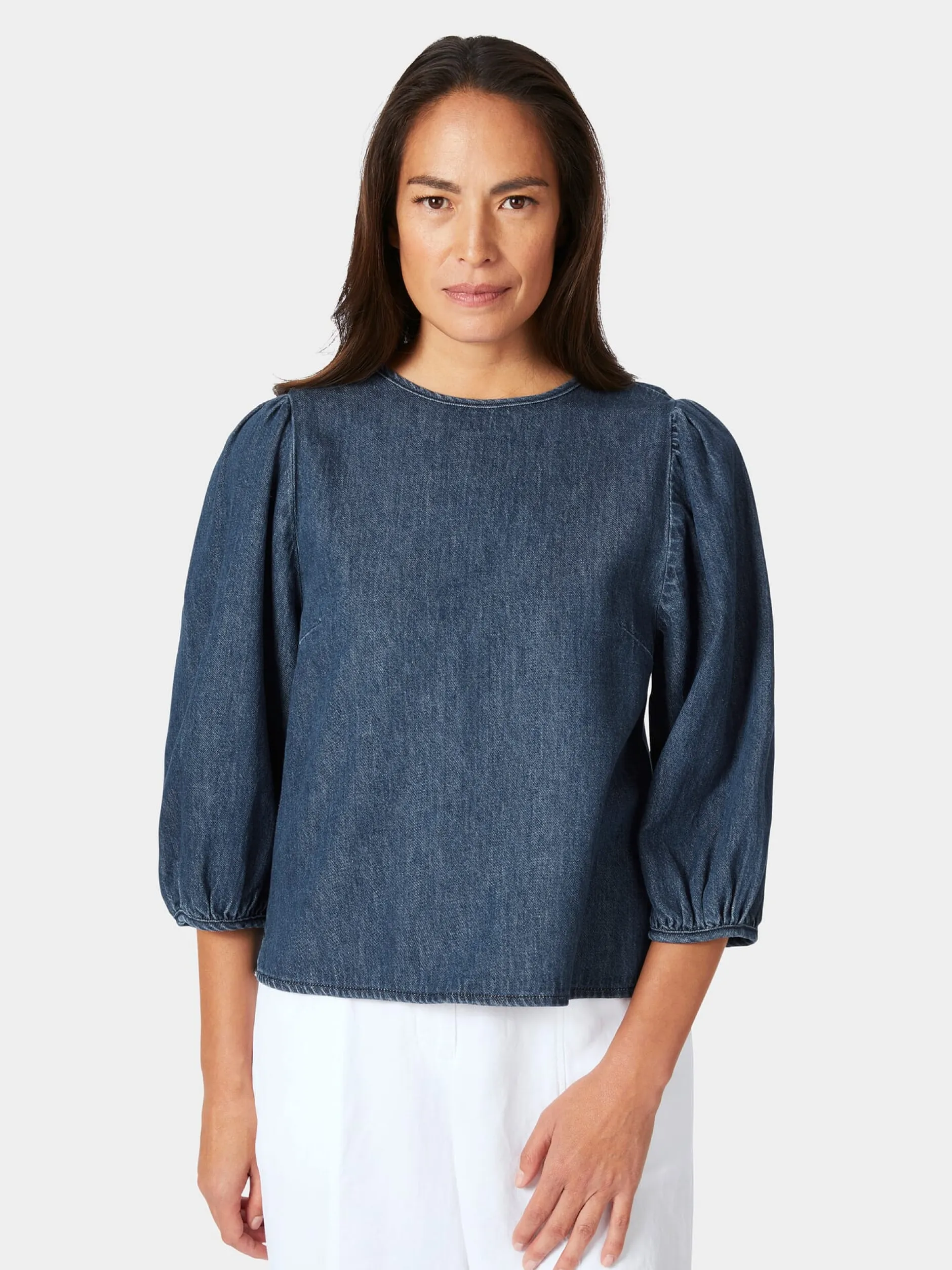 Mud Jeans Damen-Jeansbluse 3/4-Arm Mittelblau Sale