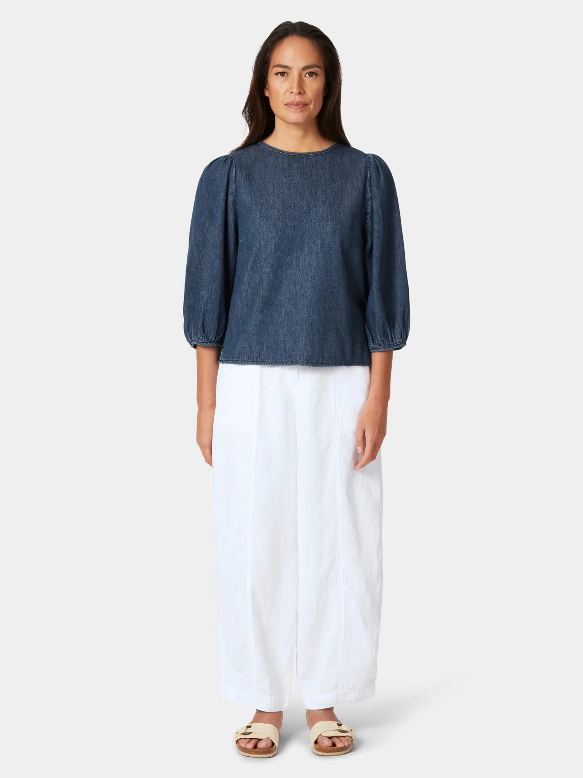 Mud Jeans Damen-Jeansbluse 3/4-Arm Mittelblau Sale