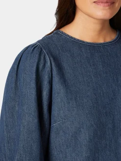 Mud Jeans Damen-Jeansbluse 3/4-Arm Mittelblau Sale