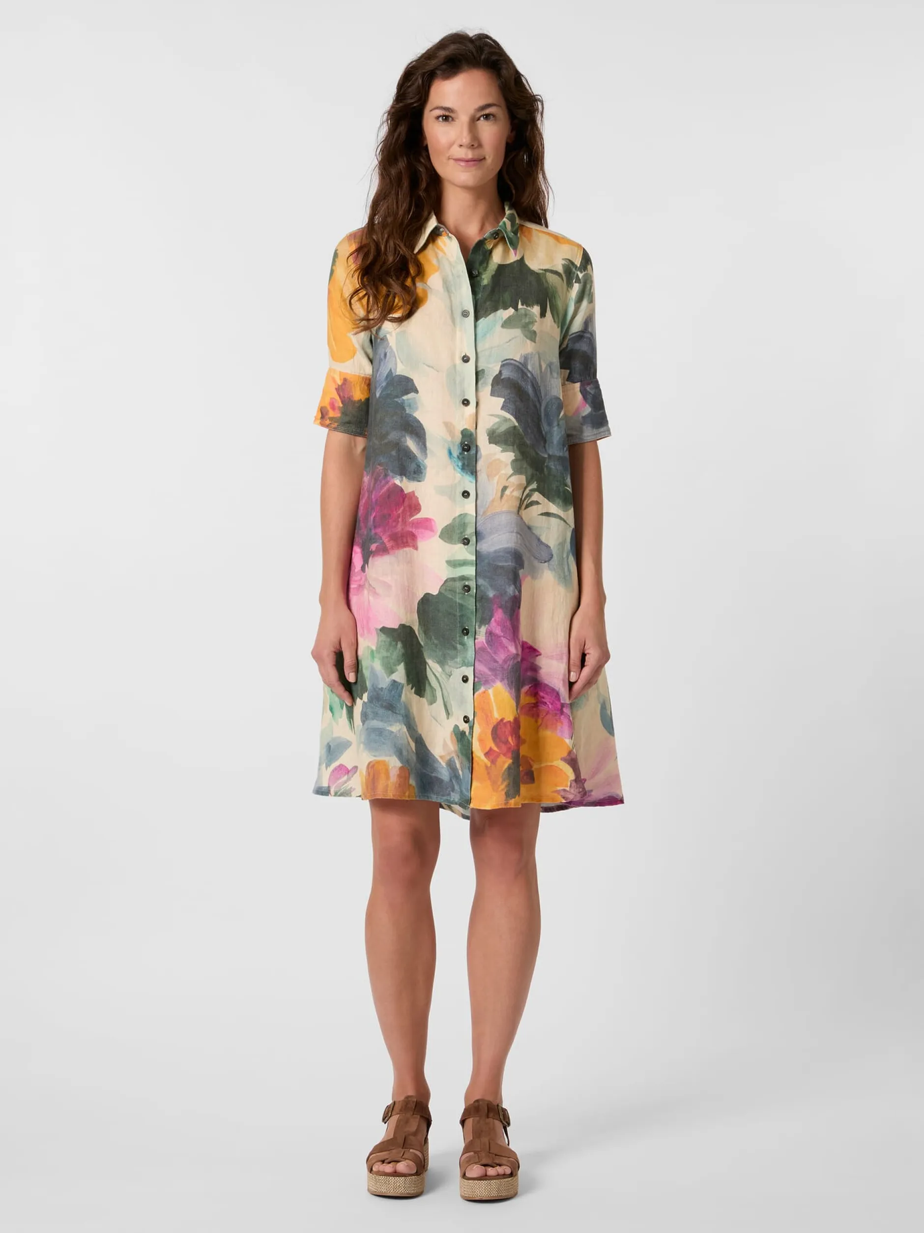 Hannes Roether Damenkleid Leinen Multicolor Clearance