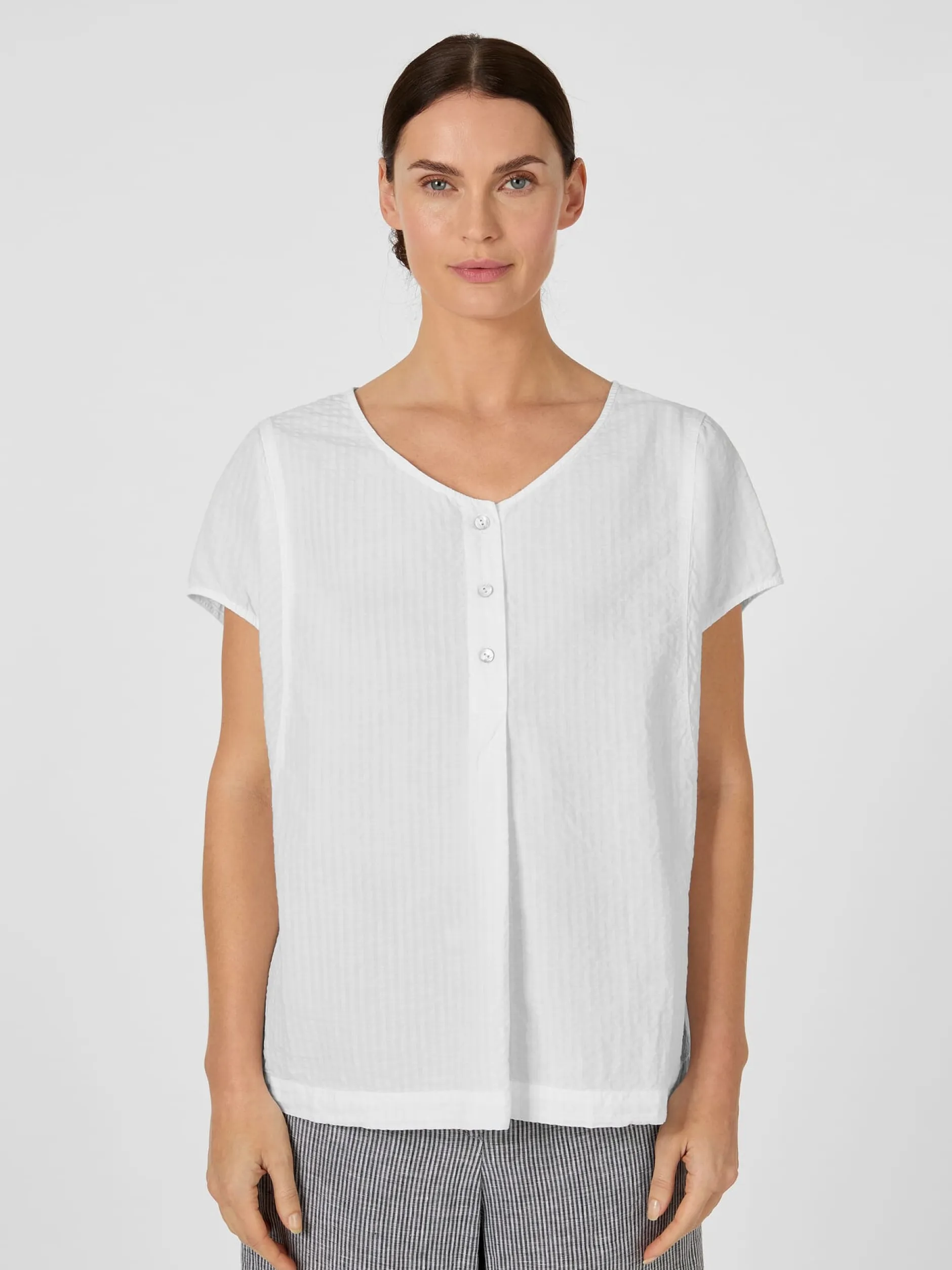 Oska Damen-Kurzarmbluse Seersucker Weiß Outlet