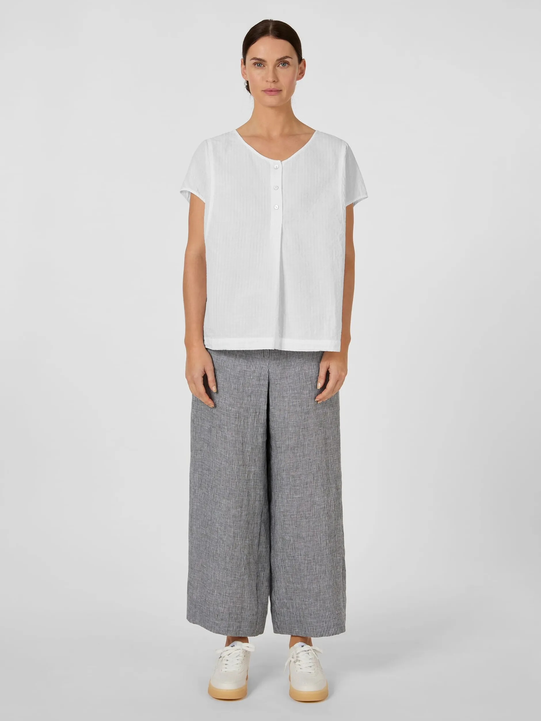 Oska Damen-Kurzarmbluse Seersucker Weiß Outlet