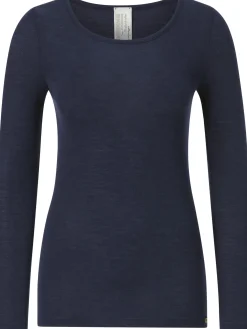 Comazo Damen-Langarmshirt Wolle-Seide Dunkelblau Hot