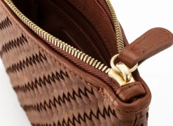 Allan K Damen-Lederclutch geflochten Braun Hot