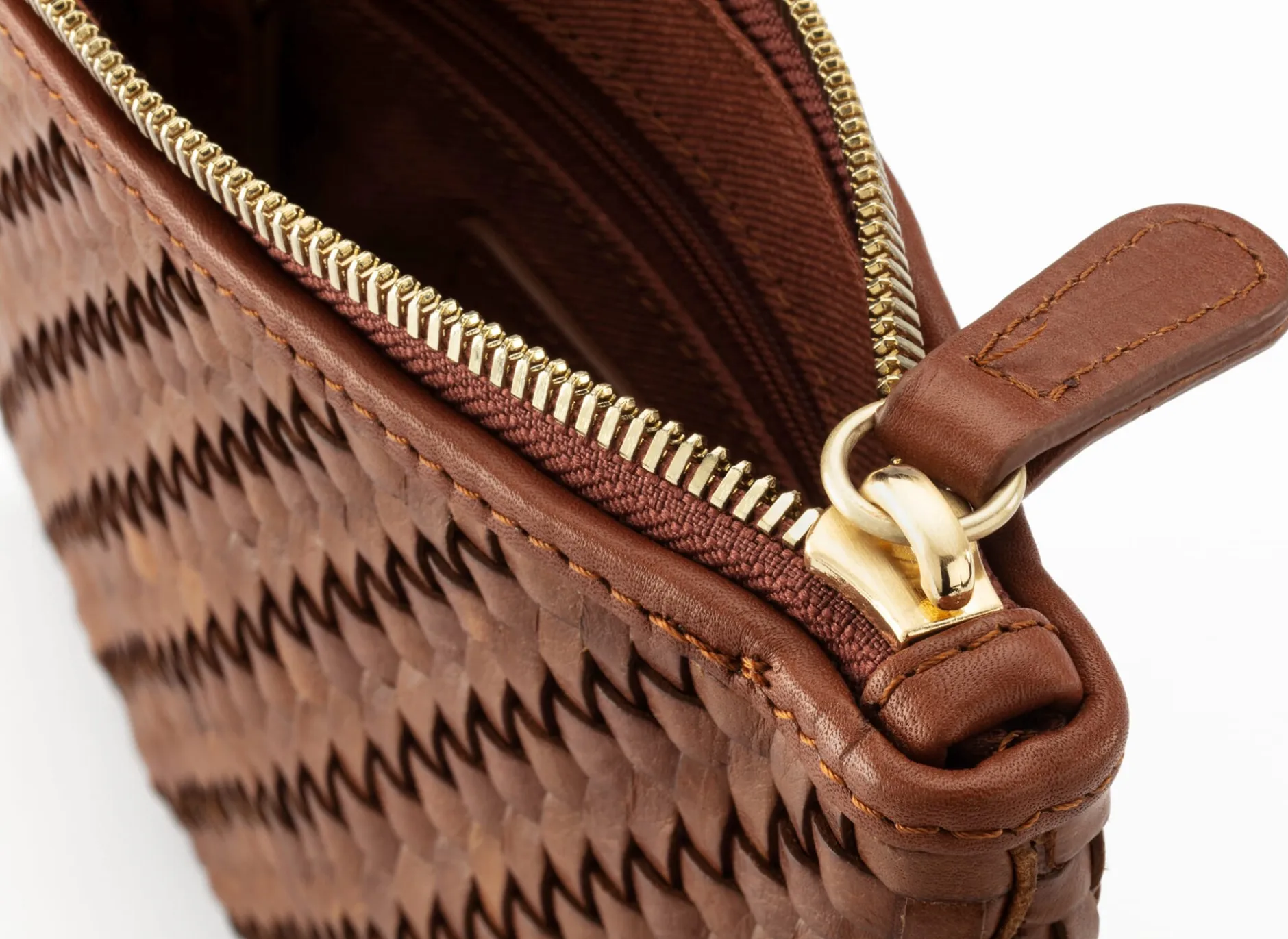 Allan K Damen-Lederclutch geflochten Braun Hot