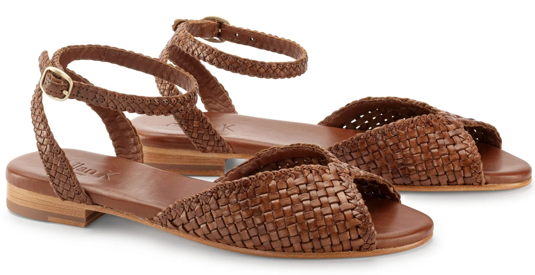 Allan K Damen-Ledersandale geflochten Braun Best