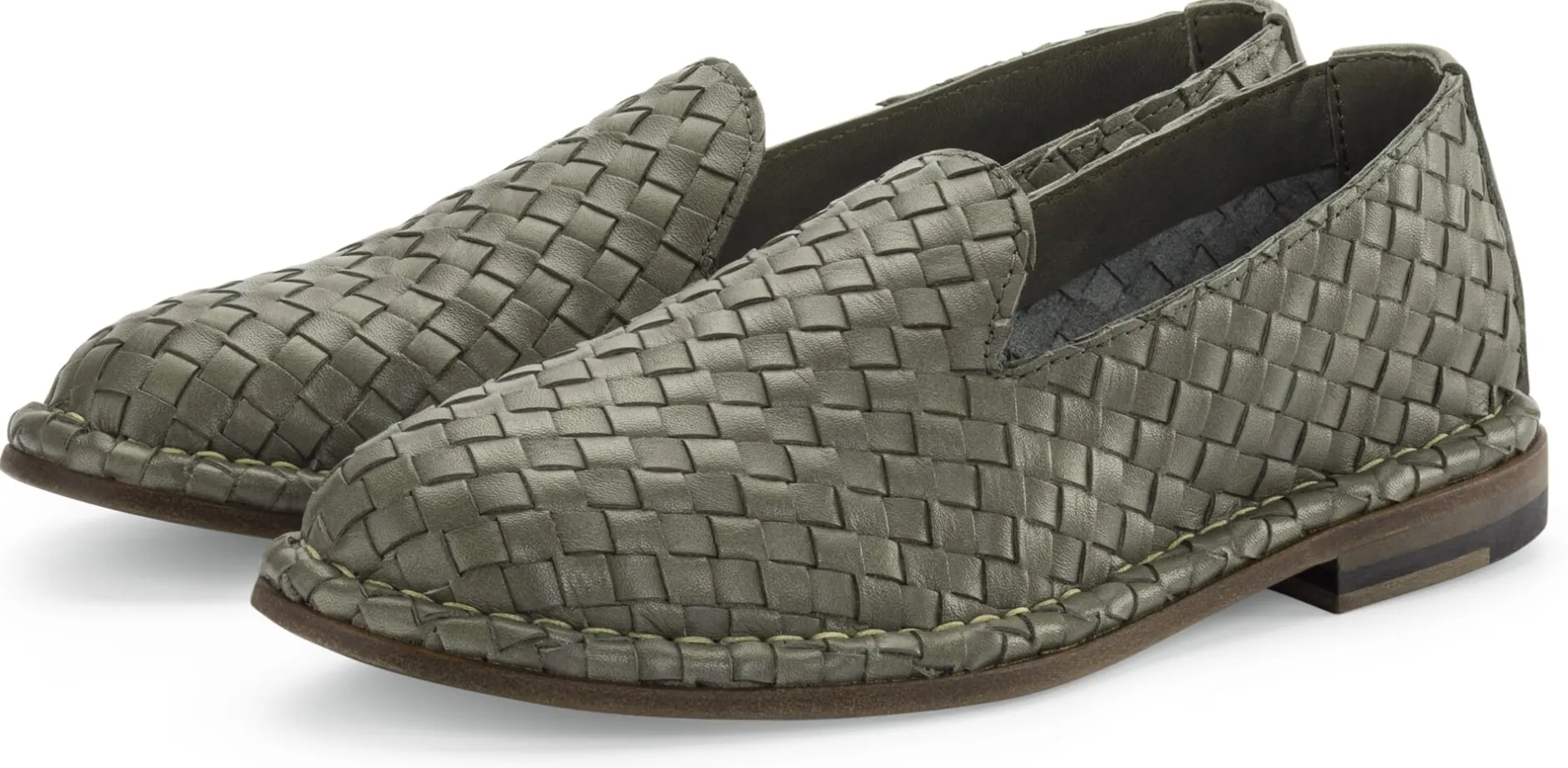 Punto Pigro Damen-Lederslipper geflochten Oliv New