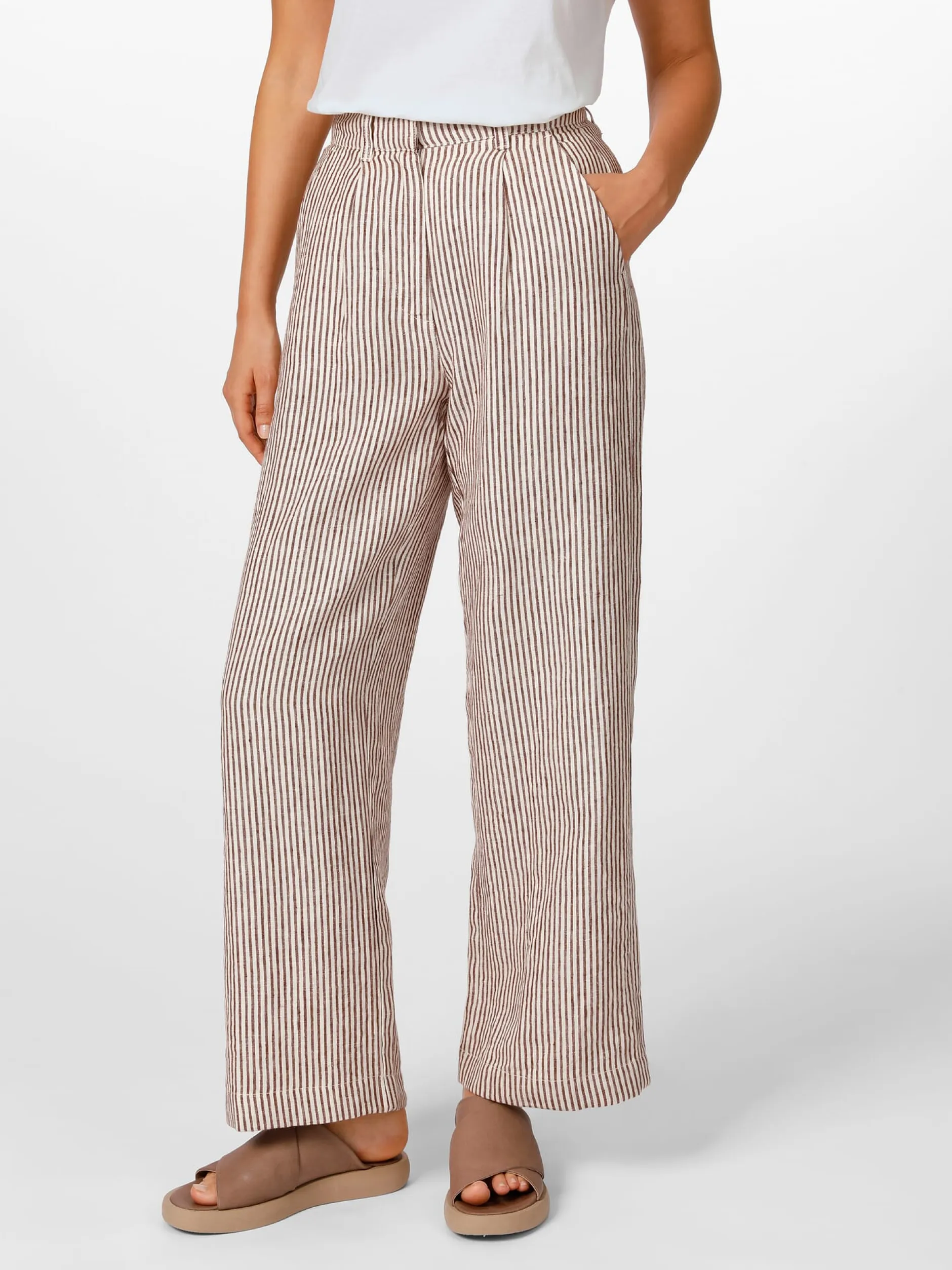 Knowledge Cotton Apparel Damen-Leinenhose gestreift Sale