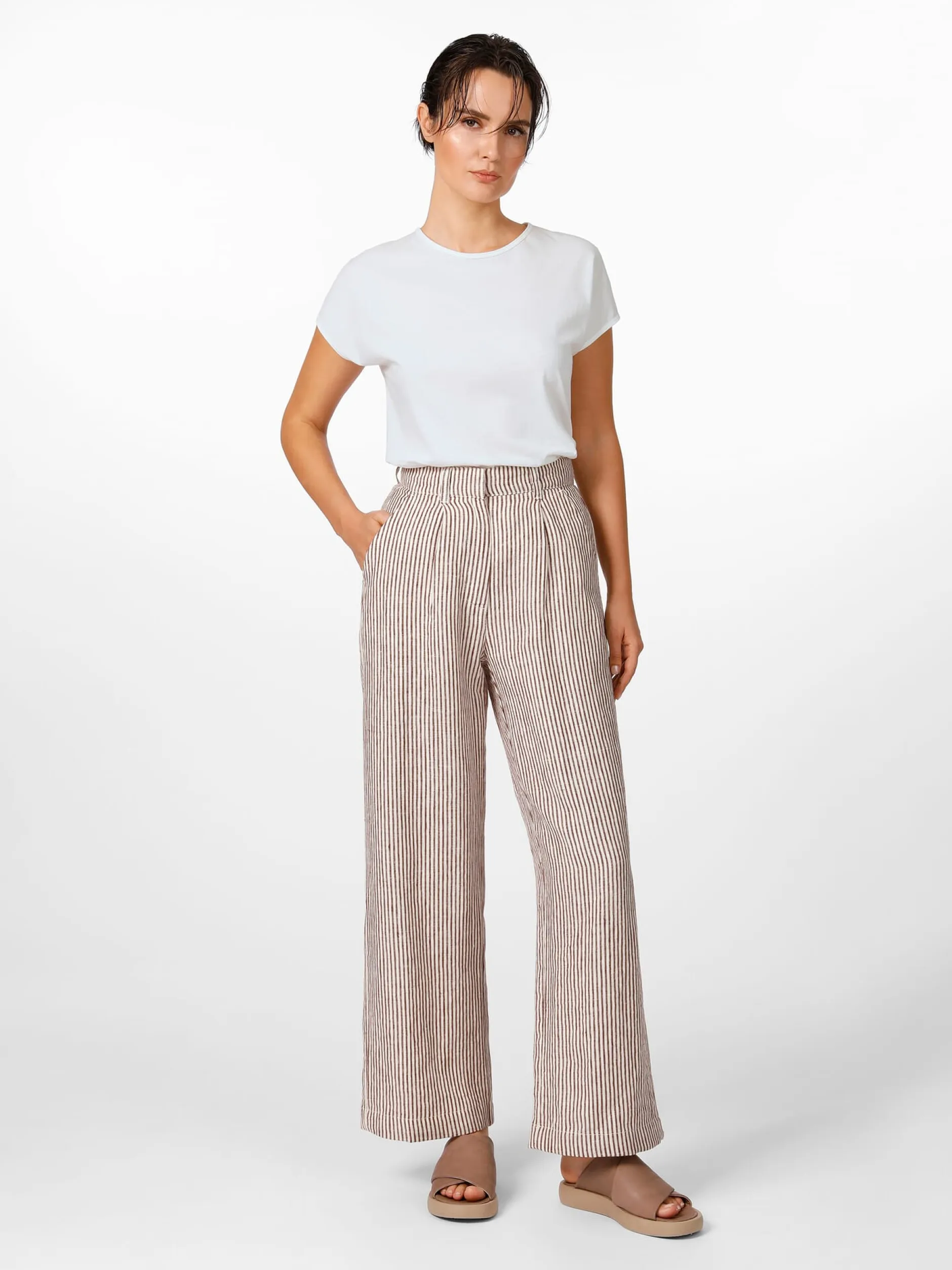 Knowledge Cotton Apparel Damen-Leinenhose gestreift Sale