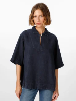 Armor lux Damen-Leinenschlupfbluse Dunkelblau Outlet