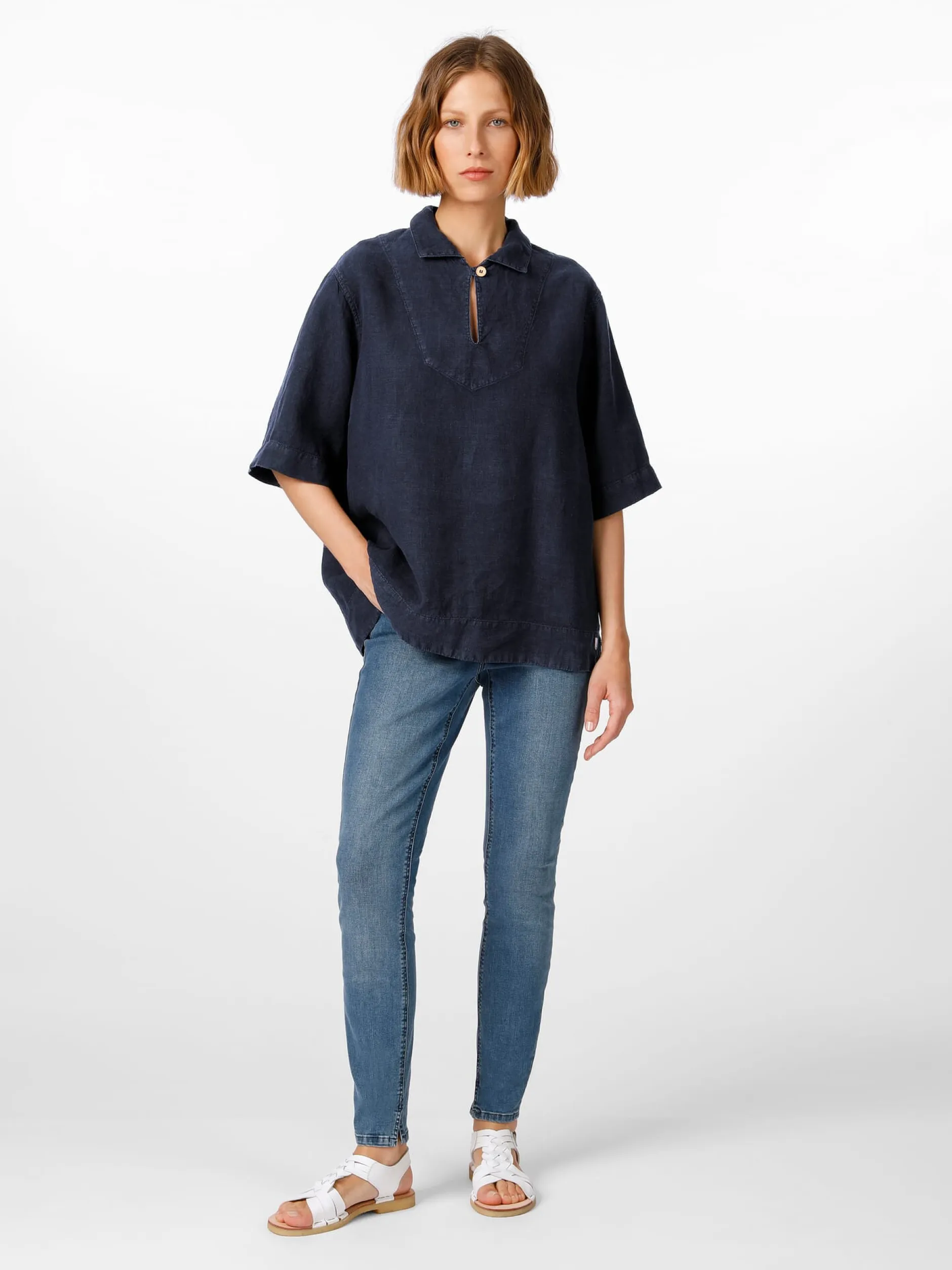 Armor lux Damen-Leinenschlupfbluse Dunkelblau Outlet