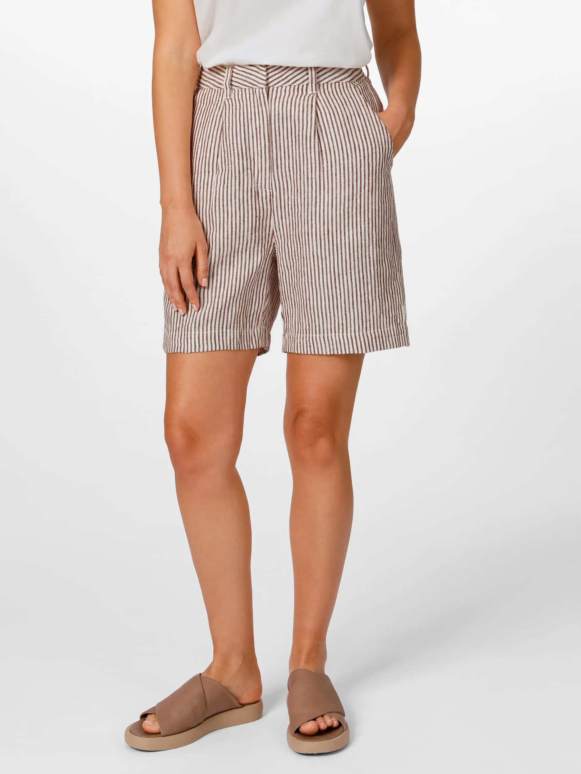Knowledge Cotton Apparel Damen-Leinenshorts gestreift Online
