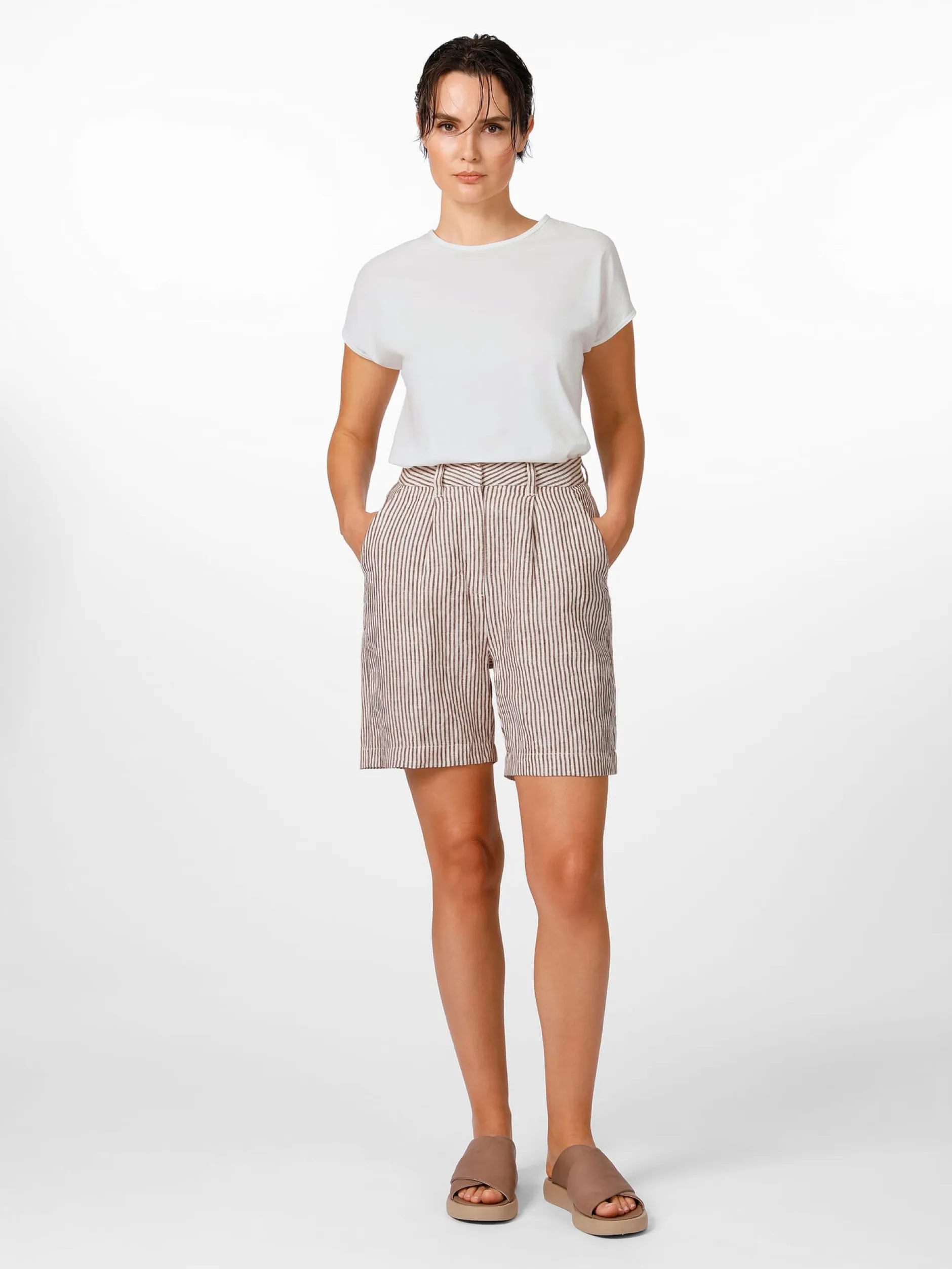 Knowledge Cotton Apparel Damen-Leinenshorts gestreift Online