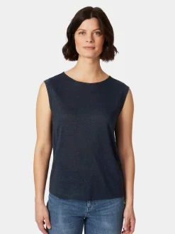 Knowledge Cotton Apparel Damen-Leinentop Dunkelblau Sale