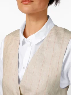 LANIUS Damen-Leinenweste Streifen