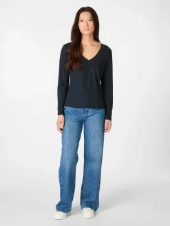 LANIUS Damen-Longsleeve V-Ausschnitt Navy New