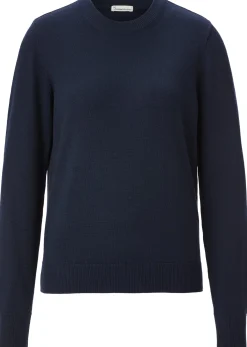 Knowledge Cotton Apparel Damenpullover Merinowolle Dunkelblau