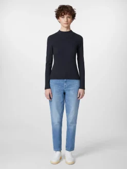 Knowledge Cotton Apparel Damen-Rippenshirt Langarm Dunkelblau Online