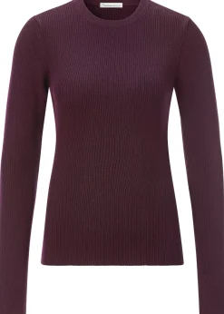 Knowledge Cotton Apparel Damen-Rippenshirt Merinowolle Weinrot Sale