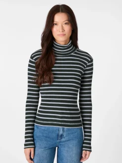 LANIUS Damen-Rollkragenshirt gestreift Grün Best