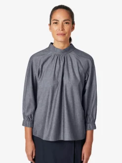 Christiane Strobel Damen-Schlupfbluse Chambray Mittelblau Clearance