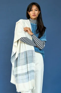 Christiane Strobel Damen-Schultertuch gestreift, Creme-Blau Online