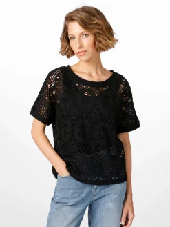 Alma ＆ Lovis Damenshirt Lochmuster Schwarz Discount