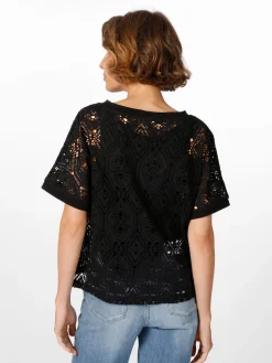 Alma ＆ Lovis Damenshirt Lochmuster Schwarz Discount