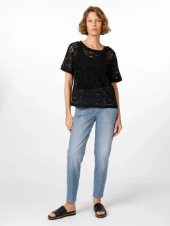 Alma ＆ Lovis Damenshirt Lochmuster Schwarz Discount