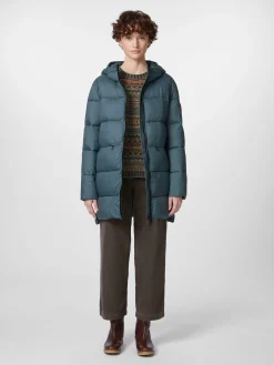 Ecoalf Damen-Steppjacke lang Petrol Clearance