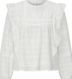 LANIUS Damen-Stickereibluse mit Volants Weiß Outlet