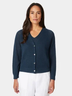 Les Racines du Ciel Damen-Strickjacke geknöpft Blau Discount